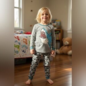 Shark Attack Kids Pajama Set - Gray and Blue